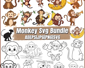 Cute monkey svg, monkey png, kawaii monkey clipart,Jungle Animal Svg,Cartoon Monkey Svg, Monkey Vector for Cricut and Laser Cutting