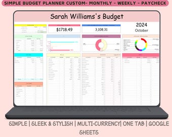Budget Planner Simple  Google Sheet Monthly Budget Weekly Paycheck Budget Template Simple Financial Biweekly Budgeting Expense Tracker Money