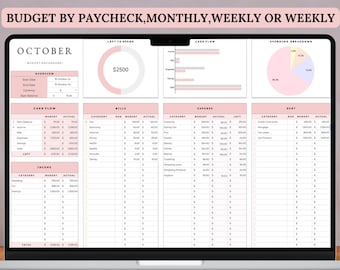 Budget Planner Google Sheet Monthly Budget Spreadsheet Paycheck Template  Weekly Financial Planner Biweekly Budgeting Expense Tracker Annual