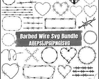 Barbed Wire SVG Bundle, Barbedwire Heart PNG, Valentine Love Tattoo Clipart,Barbed Wire Frame Svg, Barbed Wire Silhouette