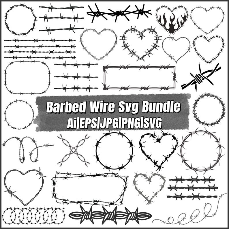 Barbed Wire SVG Bundle, Barbedwire Heart PNG, Valentine Love Tattoo ...