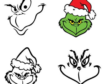 Pacote Grinch png, Grinch svg, Grinch png, rosto retrô do Grinch png, Grinch Natal svg, arquivos de clipart do Grinch, arquivo digital Cricut e Silhouette