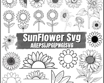 Sunflower SVG Bundle, Floral Cut Files, sunflower clipart, Commercial use, Cricut & Silhouette Cut Files,Sunflower png, Digital Download