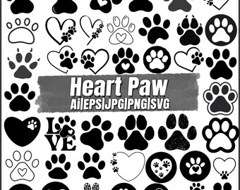 Heart Paw svg Bundle, Paw Print svg Bundle, Dog Paw svg,  Paw Print Clipart, Png,Dog Paw Cut File For Cricut svg, Paw svg, Digital Download