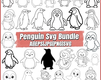 Cute Penguin Svg Bundle, Cute Penguin Clipart, Penguin Svg Cut Files For Cricut,Winter Animal Clipart,penguin silhouette,Penguin cut file