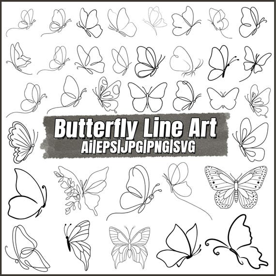 Butterfly SVG PNG, Simple Butterfly Outline,Line Art Butterfly SVG Bundle, Butterfly With Hand, Flower Clipart,Butterfly svg Bundle,Ai,Eps