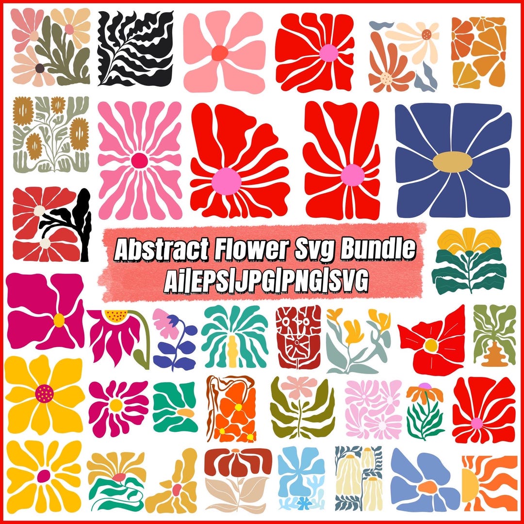 Abstract Flower Svg Bundle,boho Flower,danish Flower Svg, Groovy Flower ...