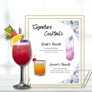 Signature Cocktails Floral Wedding Bar Sign | Customizable Cocktail Template | 8x10 Signature Cocktail Bar Sign | Editable Canva Template