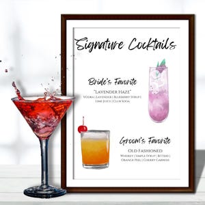 Signature Cocktails Wedding Bar Sign | Customizable Cocktail Template | 8x10 Signature Cocktail Wedding Bar Sign | Editable Canva Template