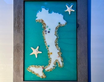 ITALY in Glass, Resin, Mother of Pearl, Millefiori and Real Starfish, Framed and Ready to Hang, Wall Art, La Dolce Vita