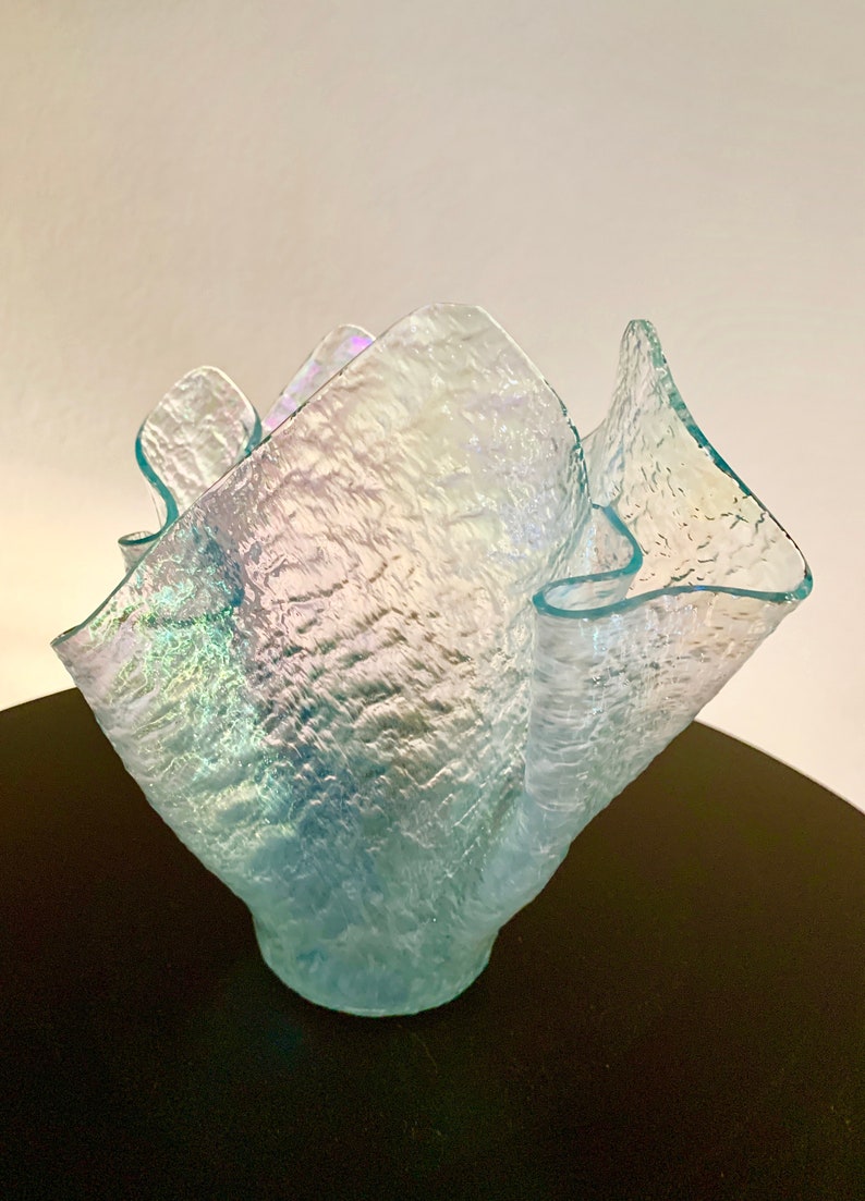 Rainbow Iridescent Fused Glass Vase Folded Freeform Glass Etsy