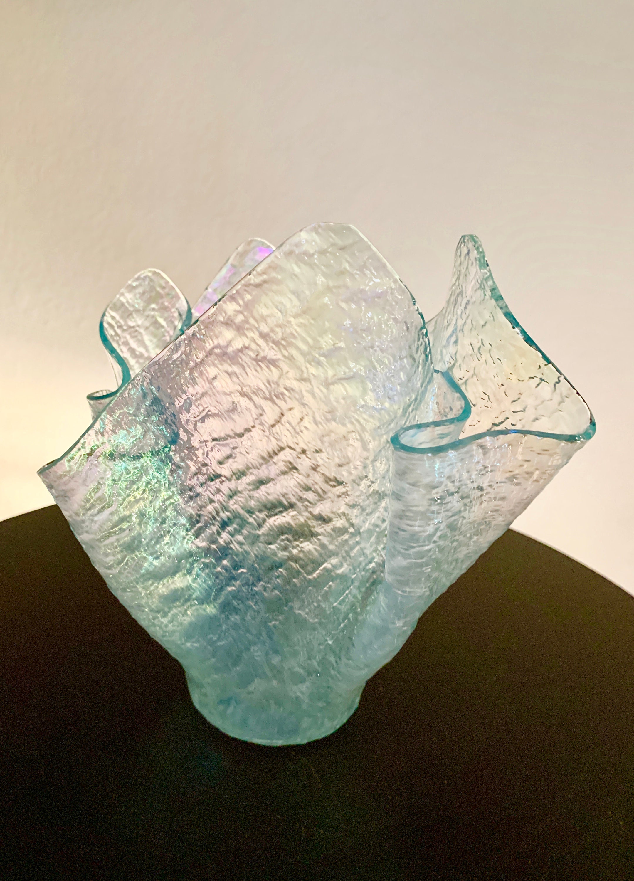 Rainbow Iridescent Fused Glass Vase Folded Freeform Glass Luminous Colors Handmade 7" Tall Organic Design il fullxfull 9of6