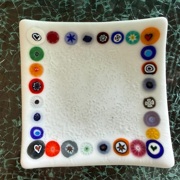 Fused Glass Ring Dish, Murano Millefiore Italian Glass Trinket Tray