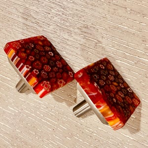 Red Murano Millefiori Glass Cabinet Knob, Floral Design
