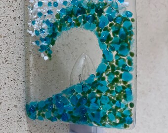 Night Light Fused Glass, Coastal Sea Beach Theme, Ocean Wave, Handmade Nightlight, Kiln Fired