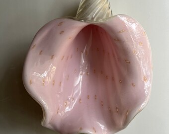 Vintage Murano Barbini or Seguso Pink Glass Shell, Italian, Gold Dust, Bullicante, LUMINOUS Venetian Glass