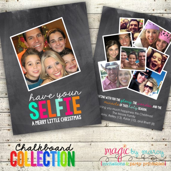 SELFIE chalkboard Christmas Double sided printable 5X7 Custom Christmas Photo Card Il_570xn