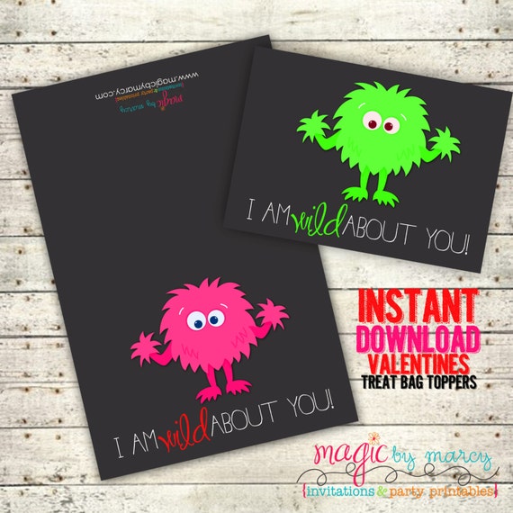 INSTANT DOWNLOAD Printable Wild about you! Valentines for Valentines Day perfect for school or Valentine's Day Parties Il_570xn