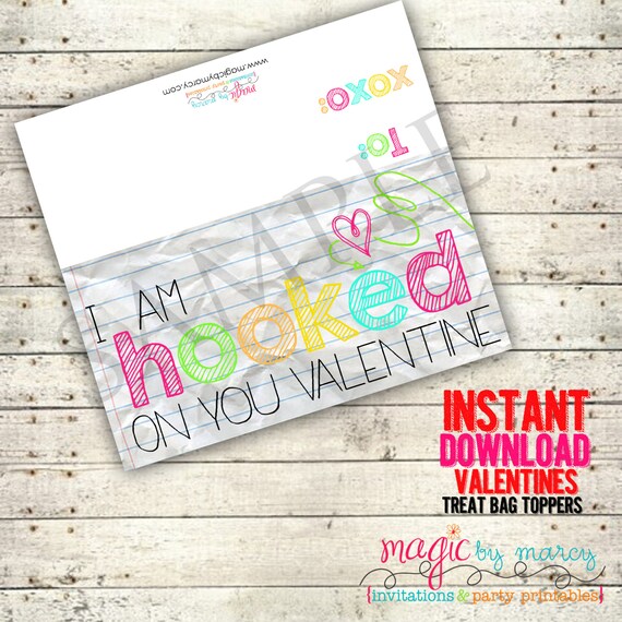 INSTANT DOWNLOAD Printable Hooked on you Valentine! Valentines for Valentines Day perfect for school or Valentine's Day Parties Il_570xn