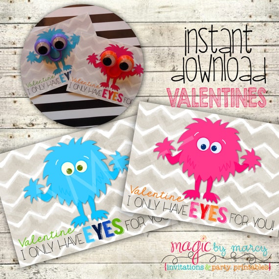 INSTANT DOWNLOAD DIY Valentines Day Printable Little Monsters crazy eyes Il_570xn