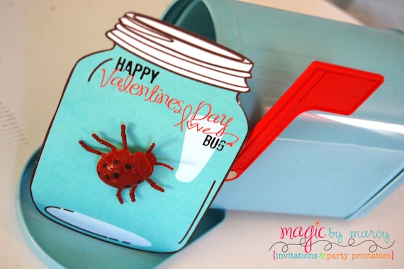 INSTANT DOWNLOAD Printable Mason Jar "Love Bug" Valentines for Valentines Day Il_570xn