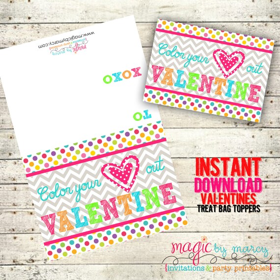 INSTANT DOWNLOAD Printable Color your heart out! Valentines for Valentines Day perfect for school or Valentine's Day Parties Il_570xn