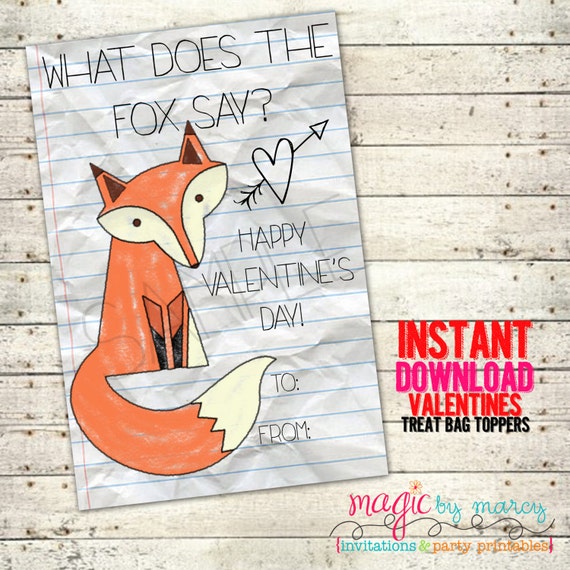INSTANT DOWNLOAD DIY Valentines Printable What does the fox say? fValentines perfect for school or Valentine's Day Parties Il_570xn