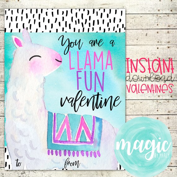 INSTANT DOWNLOAD Llama fun Printable Valentine for Valentines Day Il_570xn
