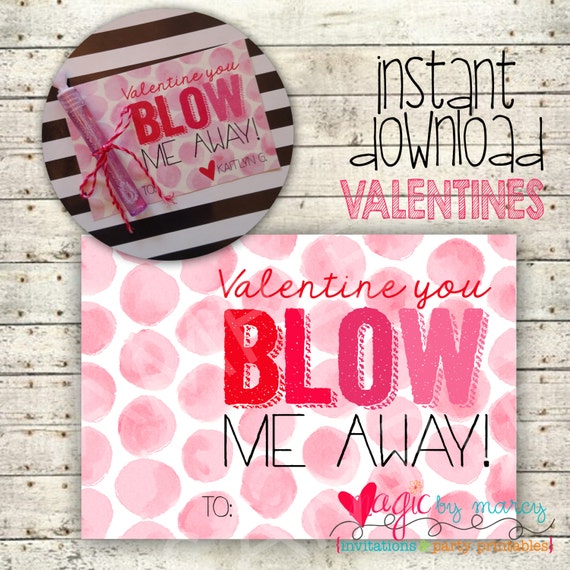 INSTANT DOWNLOAD DIY Valentines Day Printable Valentine You blow me away Bubbles valentine Il_570xn