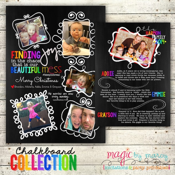Beautiful Mess Chalkboard Family Christmas Double sided printable 5X7 Custom Christmas Photo Card Il_570xn