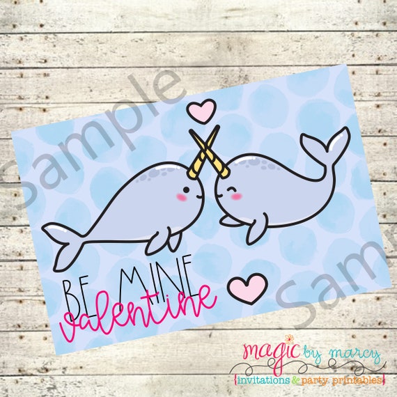 INSTANT DOWNLOAD Narwhal Printable Valentine for Valentines Day Il_570xn