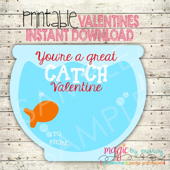 INSTANT DOWNLOAD DIY Valentines Day Printable Great Catch Goldfish Valentine Il_570xn
