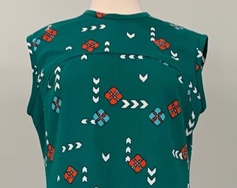 Green and Turquoise Sleeveless Dress with Matching Blouse - Size 8/10 - 70s It’s A Leigh Dress Set