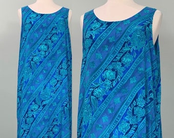 Turquoise Blue and Purple Sleeveless Sundress by Caribou - Up to Size 12/14 - 90s Blue Beach Cover