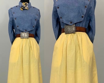 Yellow Midi Fitted Skirt - Size 00/0 - 70s Classic Yellow Skirt -  Yellow Rockabilly Western Skirt