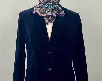 Navy Blue Velvet Fitted Blazer by Personal - Size 6/8 - Ladies Navy Velvet Jacket
