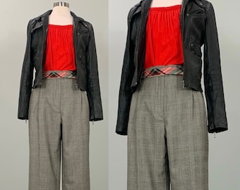 Black and Beige Pleated Plaid Pants by Liz Claiborne - Size 8/10 - Winter White and Black Plaid Pleated Trousers