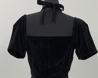 Backless Velvet Fit and Flare Dress - Size 0/2 - 50s Black Velvet Rockabilly Dress