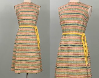 Colorful Striped Sleeveless 60s Dress - Size 2/4 - 60s Mod Rainbow Horizontal Striped Dress