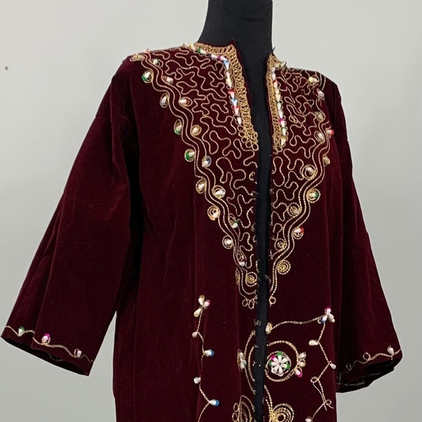 Maroon and Gold Embellished Duster - Size Small/Medium - Theater Costume - Magician Costume - Gypsy Costume