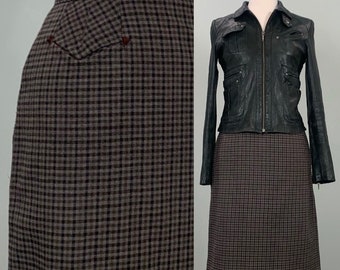 Brown and Black Plaid 50s Short Skirt with Arrow Stitching by Jack Fin - Size 4/6 - 50s Rockabilly Plaid Skirt