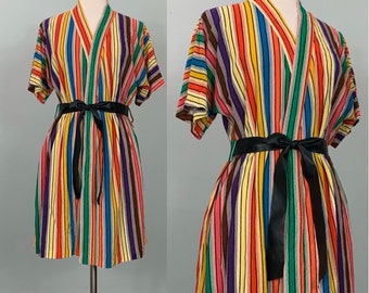 Rainbow Striped Short Robe by Dutchess - Up to Size 6/8 - 60s Mod Rainbow Stripe Beach Robe