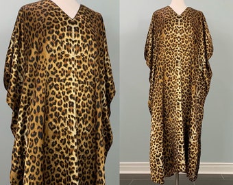 Black and Brown Animal Print Kaftan by Winlar - OSFM - 90s Brown and Black Leopard Lounge Dress