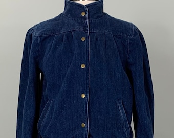 Dark Blue Jean Bomber Jacket by Head Winds - Size 8/10 - 80s Denim Bomber Jacket - Vintage Jean Jacket