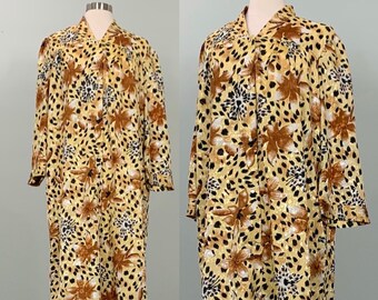 Yellow and Black Floral Leopard Print Robe by Simply Basic - Size 8/10 - 90s Yellow Leopard Dressing Robe