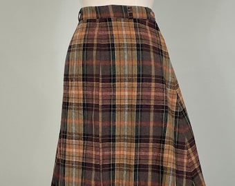 1980s Brown and Black Plaid Skirt by Kensington Square - Size 8/10