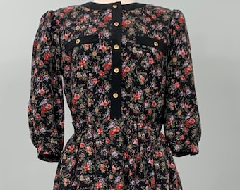 1980s Black Floral Secretary Dress - Breli Originals - Size 8/10