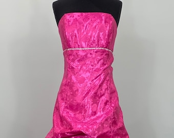 Strapless Hot Pink Gathered Embellished Formal by Jessica McClintock- Size 2/4 - 90s Hot Pink Floor Length Formal