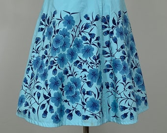 Light Blue Floral Wrap Skirt by Bagshaws of St. Lucia - Size 4/6 - 60s Aqua Blue Tropical Floral Wrap Skirt