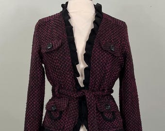 Oleg Cassini Black and Plum Jacket w/Ruffle Trim - Size 6/8